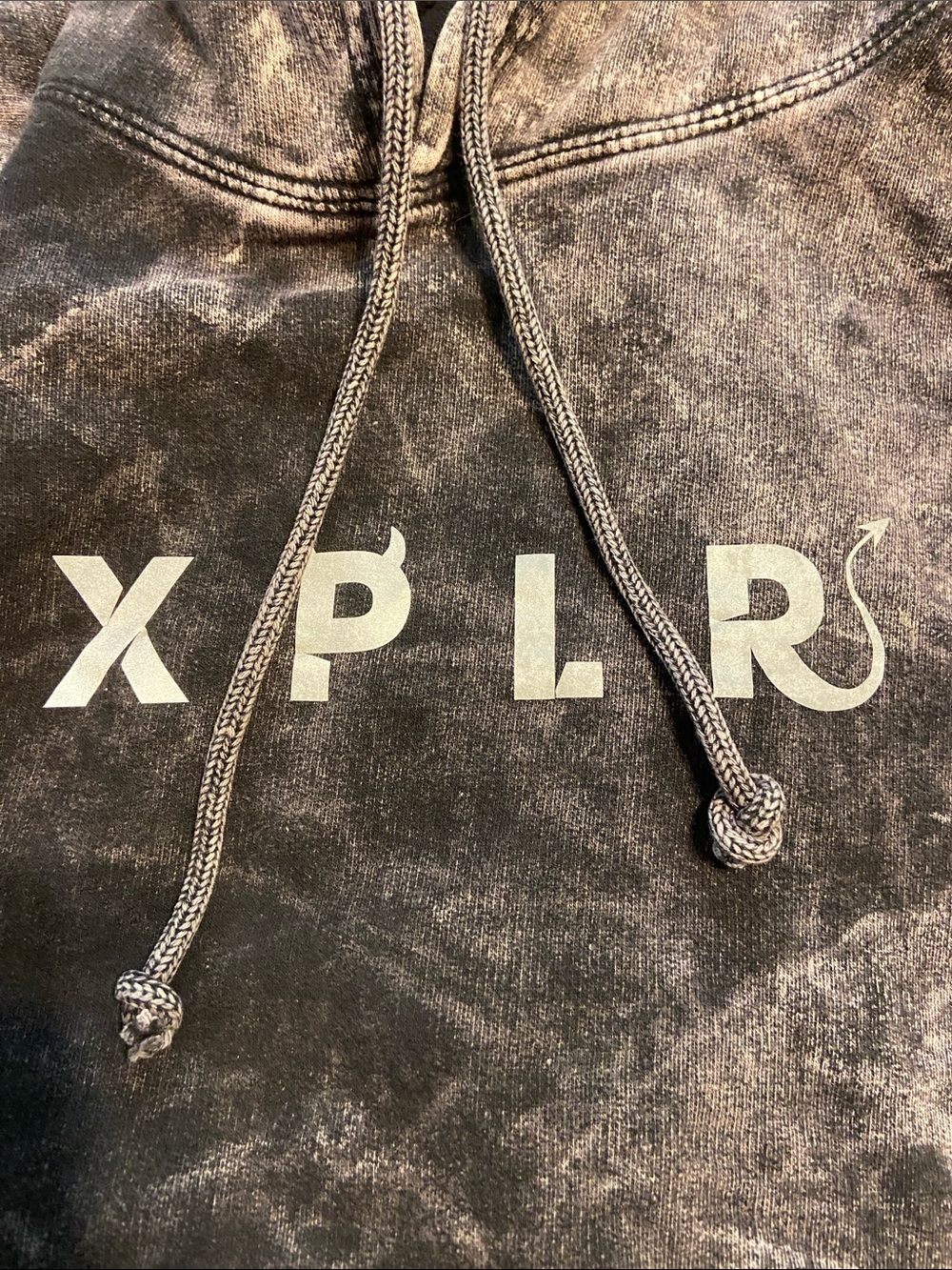 XPLR ACID WASH HOODIE Sam & Colby Brown/Black MOON PHASE SLEEVES - Picture 2 of 9